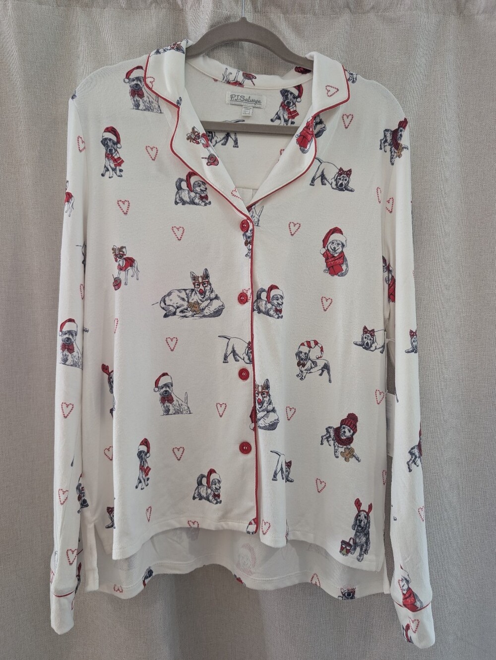 PJ Salvage Candycane Lane Dog Christmas Pajama TOP ONLY NWT Women's L Holiday